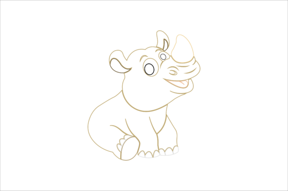 Animal Rhino Cartoon Color Line Graphics & Icons