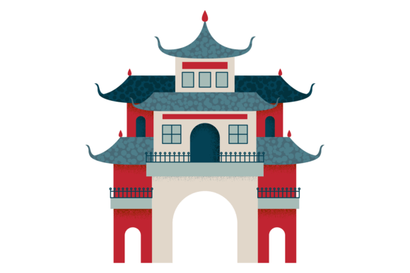Chinese Building Color Icon. Asian Tradi Graphics