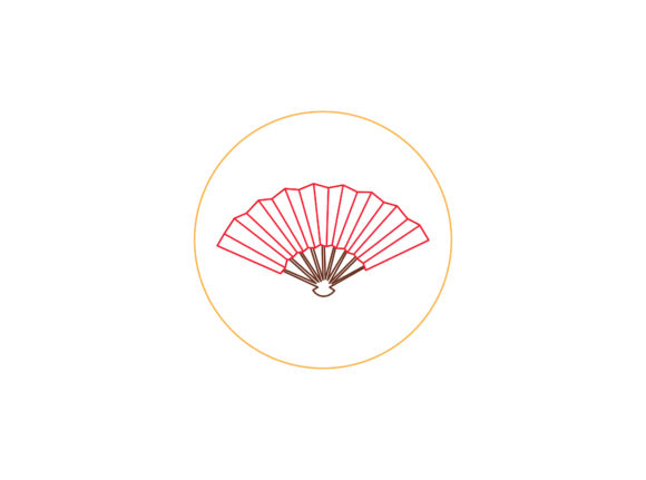Chinese New Year Fan Color Line Icon: Graphics & Illustrations