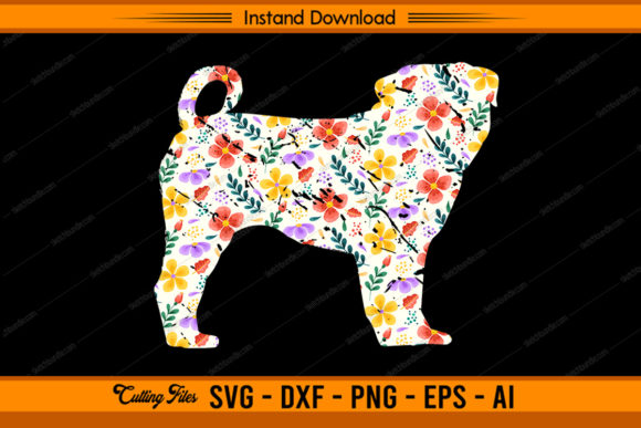 Floral Color Pug Dog Design: Graphics for Crafts & Content