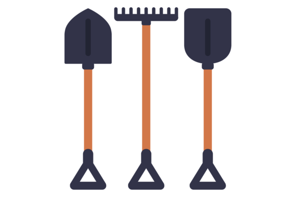 Gardening Tools Color Icon. Rake and Dig Graphics