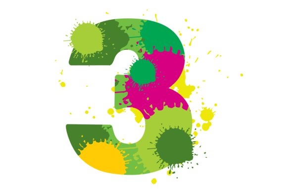Graphic Design Asset: Creative Three Sign. Color Paint Drops O
