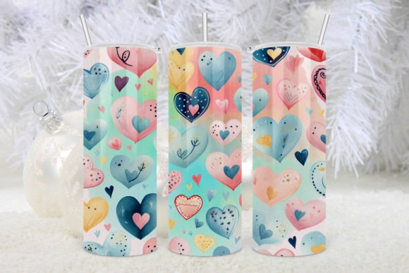 Hearts Valentines Water Color Tumbler 1 Graphics