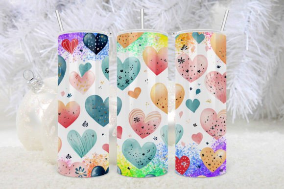 Hearts Valentines Water Color Tumbler 2