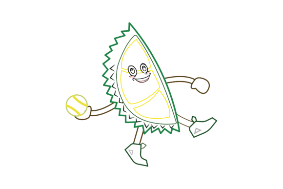 Kawaii Cute Fruit Durian Color Line Graphics & Illustrations
