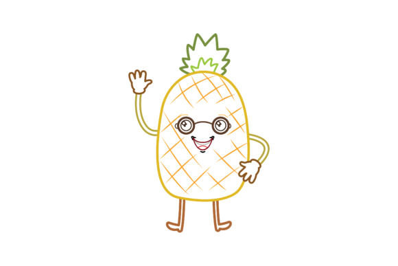 Kawaii Cute Pineapple Fruit Color Line Graphics