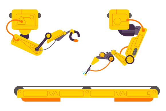 Production Line Color Icon. Robotic Indu