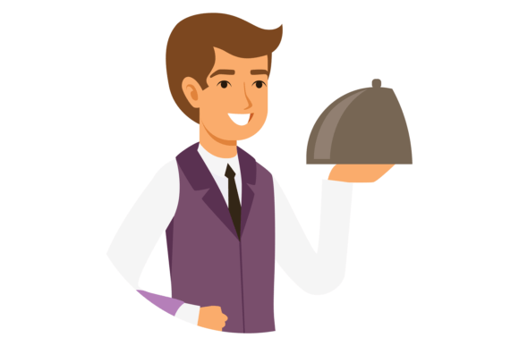 Waiter Color Character: Graphics for Local Business Branding