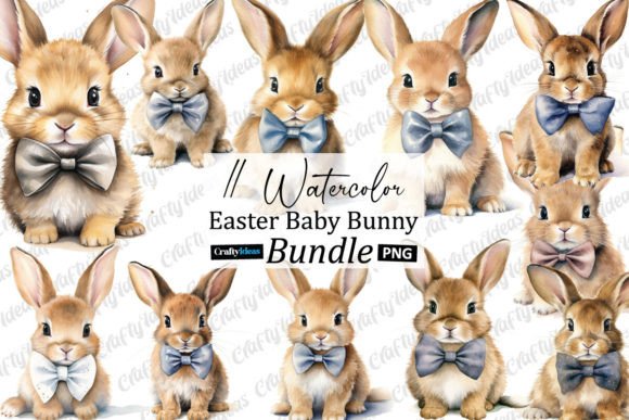Watercolour Easter Baby Bunny Clipart: Graphics & Illustrations